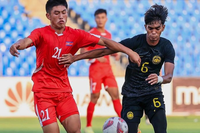 Suasana pertandingan Grup E Kualifikasi Piala Asia U-20 2025 antara Timnas U-20 Korea Utara melawan Timnas U-20 Malaysia.