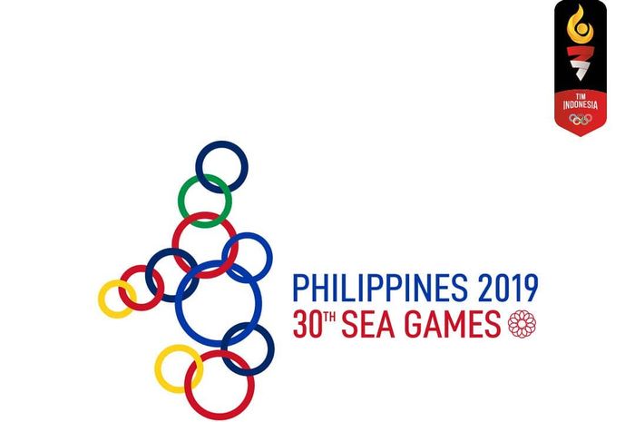 Logo Kontingen Indonesia (pojok kanan atas) dan logo SEA Games Filipina 2019 