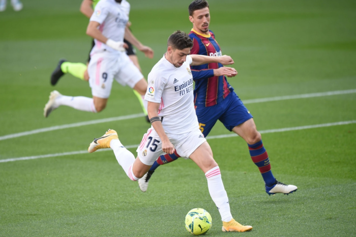 Momen Federico Valverde mencetak gol pada el clasico jilid pertama musim 2020-2021.