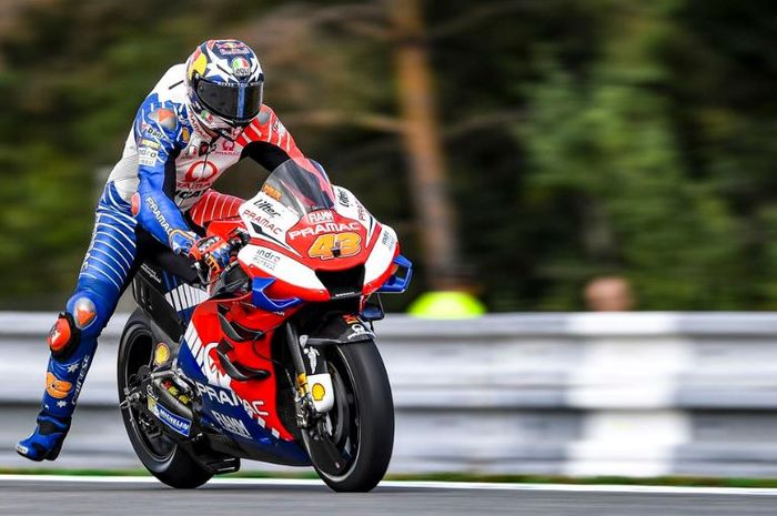 Aksi pembalap Pramac Racing, Jack Miller pada sesi latihan bebas MotoGP Republik Ceska 2019, Jumat (2/8/2019)