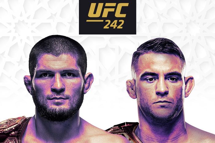 Poster pertandingan Khabib Nurmagomedov vs Dustin Poirier pada ajang UFC 242.