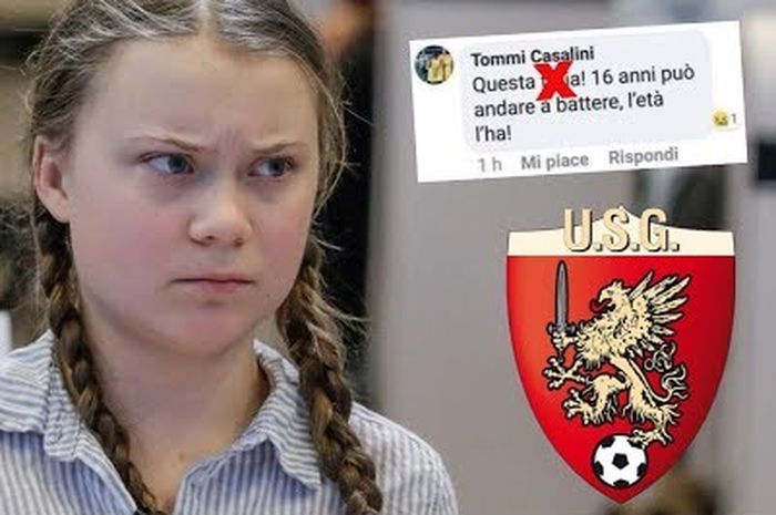 Pelatih klub Liga Italia Serie D Grosseto, Tommaso Cassalini (tak ada di gambar), menghina aktivis lingkungan muda Swedia, Greta Thunberg (kiri).