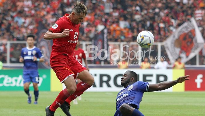 Aksi striker baru Persija Jakarta Silvio Escobar pada laga kontra Becamex Binh Duong di Stadion Utama Gelora Bung Karno (SUGBK), Selasa (26/2/2019).