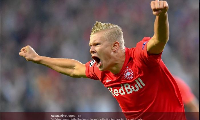 Selebrasi penyerang Red Bull Salzburg, Erling Haaland.