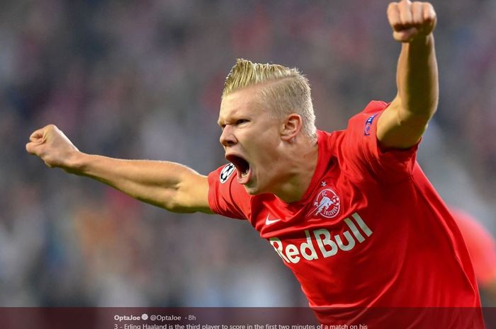 Selebrasi penyerang Red Bull Salzburg, Erling Haaland.