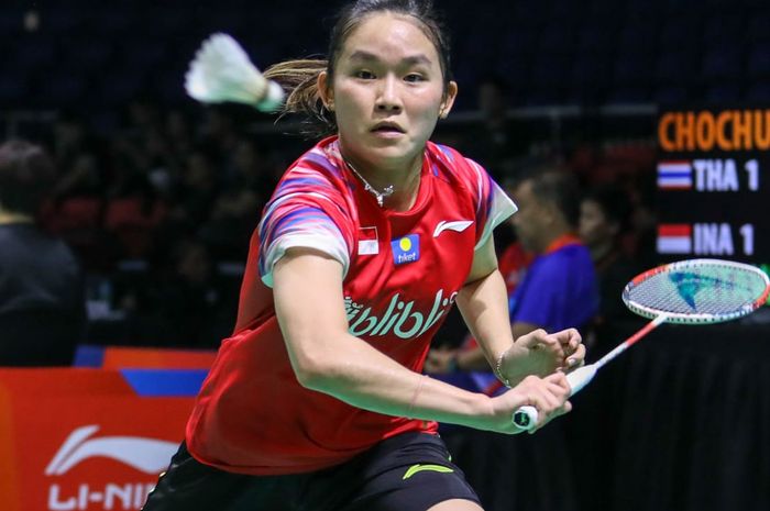 Pemain tunggal putri Indonesia, Ruselli Hartawan, tampil pada laga penyisihan Grup Y di Rizal Memorial Stadium, Manila, Filipina, Kamis (13/2/2020)