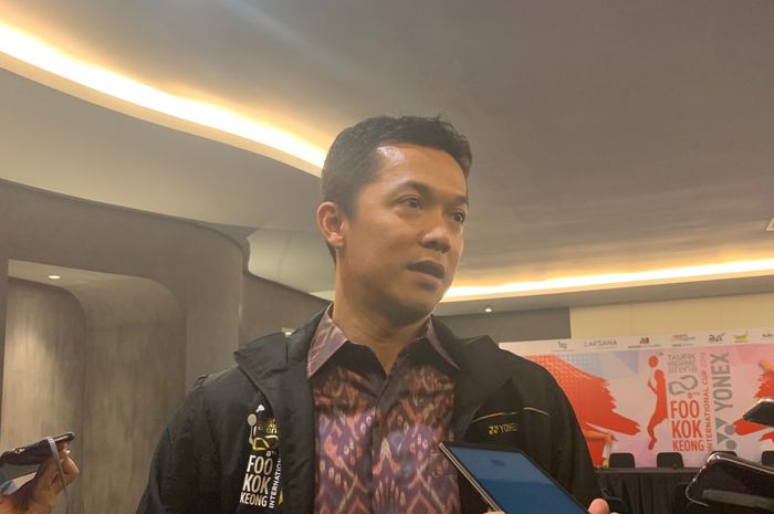 Mantan pemain bulu tangkis nasional, Taufik Hidayat, pada konferensi pers Foo Kok Keong International Cup 2019 di Jakarta, Kamis (12/9/2019)