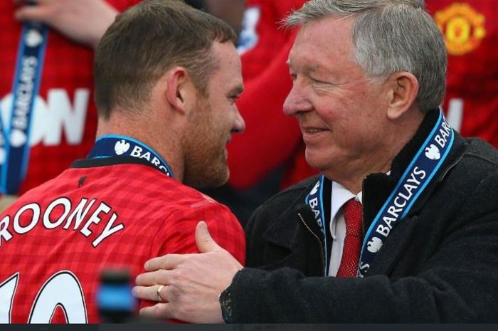 Wayne Rooney dan Sir Alex Ferguson saat masih sama-sama membela Manchester United.