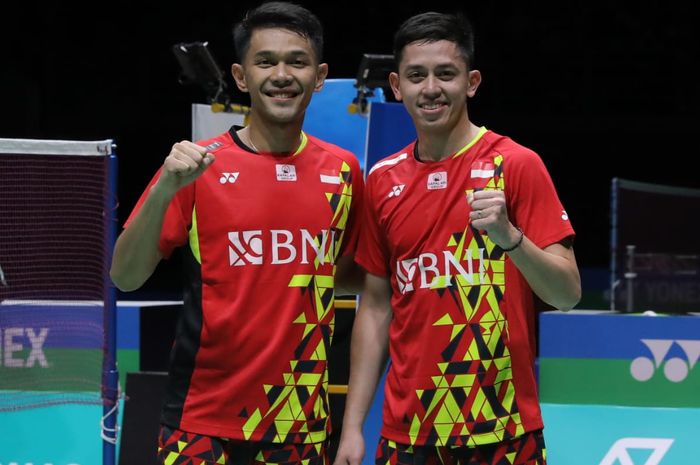 Pasangan ganda putra Indonesia, Fajar Alfian/Muhammad Rian Ardianto, usai memenangi laga perempat final Malaysia Open 2022, Jumat (1/7/2022)