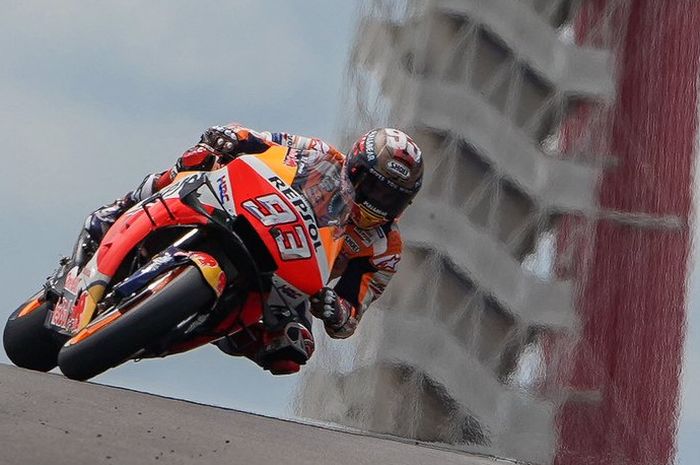 Pembalap Repsol Honda, Marc Marquez saat tampil di sesi kualifikasi MotoGP Americas 2019, Minggu (14/4/2019) WIB.