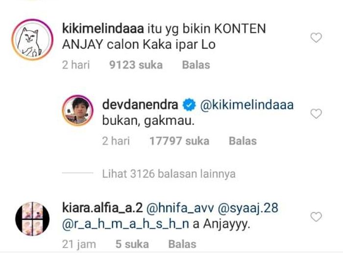 Devano Danendra membalas komentar netizen yang menyebut Lutfi Agizal adalah calon kakak iparnya.
