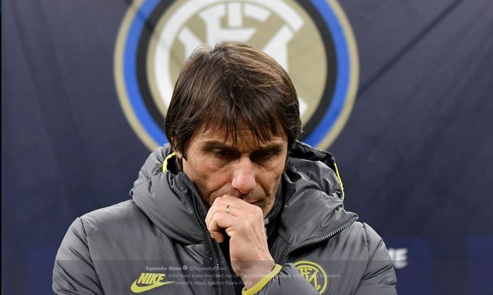 Ekspresi pelatih Inter Milan, Antonio Conte.