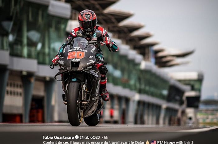 Fabio Quartararo saat tes pramusim MotoGP 2020 di Sirkuit Sepang, Malaysia. Tes pramusim itu menjadi event terakhir MotoGP di Malaysia sebelum rentetan pembatalan akibat pandemi Covid-19.