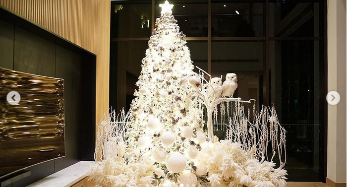 Bernuansa putih dan putih yang mewah, intip penampakkan pohon natal yang nampak di rumah artis Sandra Dewi yang disiapkan untuk Natal 2021.