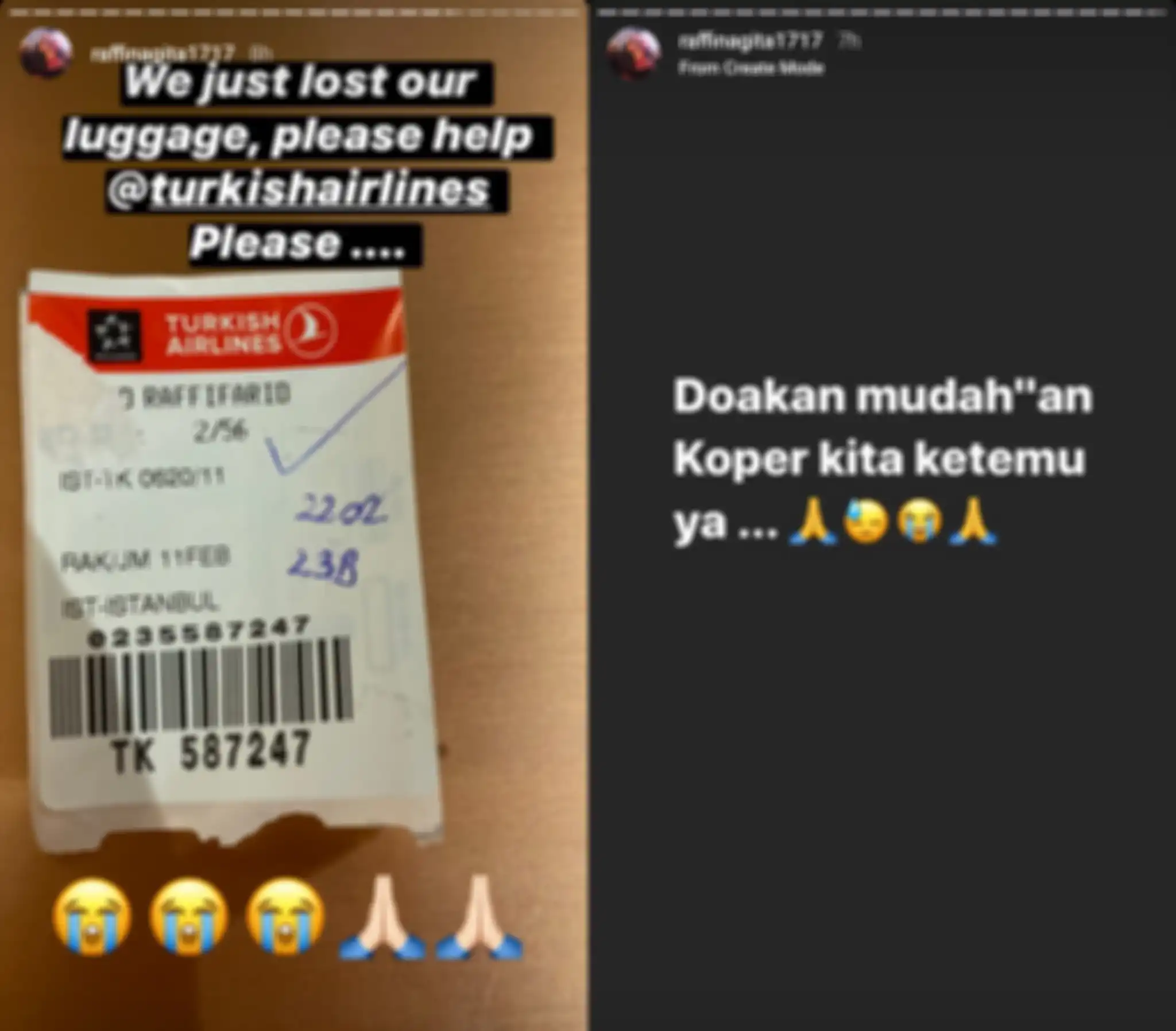 Unggahan Raffi Ahmad terkait kopernya yang dicuri.