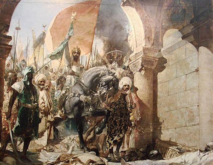 Lukisan cat minyak karya Jean-Joseph-Benjamin Constant Sultan Mehmet II memasuki kawasan Konstantinopel 29 Mei 1453.