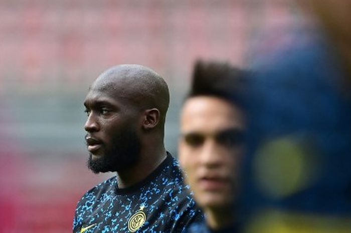 Romelu Lukaku dalam sesi latihan Inter Milan.