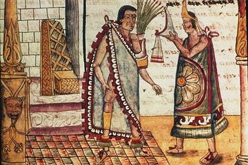 Pemahkotaan Kaisar Moctezuma II sekitar tahun 1503. Dia menjadi pemimpin Kekaisaran Aztec yang harus menghadapi Spanyol.