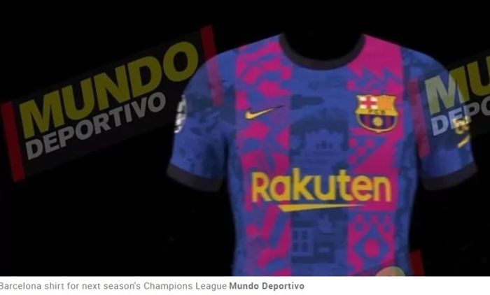 Kostum Barcelona khusus Liga Champions 2021-2022.