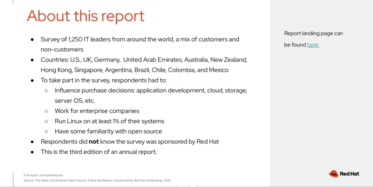 Laporan dari Red Hat terkait hasil survey dari 1250 pemimpin IT di seluruh dunia terkait peran dan keberadaan Enterprise Open Source di mata mereka