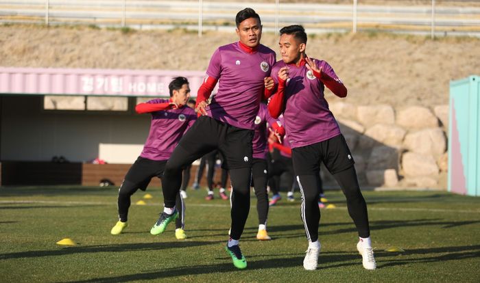 Timnas U-23 Indonesia saat menjalani latihan di Korea Selatan