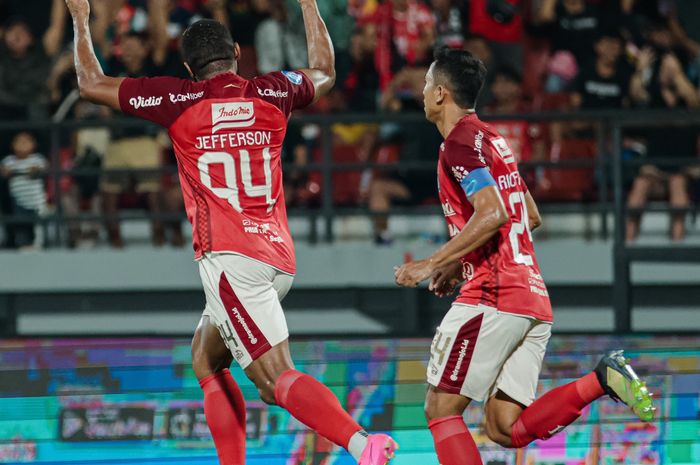 Selebrasi Jefferson Assis saat laga Bali United Vs Madura United di Stadion Kapten I Wayan Dipta, Gianyar, Bali, pada Sabtu (15/7/2023).