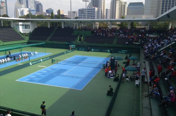 Laga babak play-off Grup II Dunia Piala Davis 2020 antara Indonesia vs Kenya, Jumat, (6/3/2020) di Senayan, Jakarta.