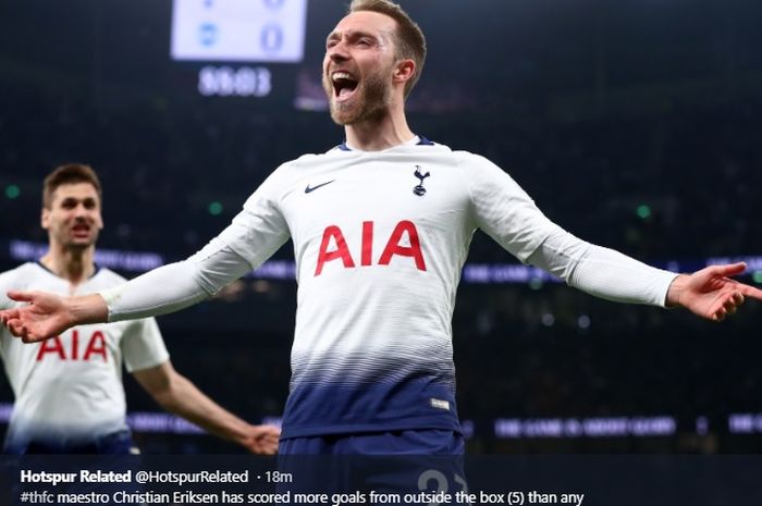 Christian Eriksen merayakan gol ke gawang Brighton &amp; Hove di Tottenham Hotspur Stadium