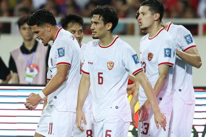 Selebrasi gol Ragnar Oratmangoen saat laga Timnas Indonesia Vs Vietnam di Stadion My Dinh, Hanoi, pada Selasa (26/3/2024).