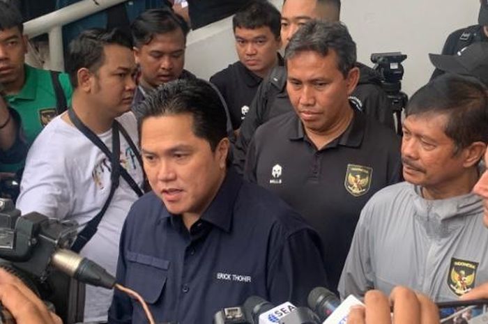 Ketua Umum PSSI, Erick Thohir, saat ditemui di Stadion Madya, Senayan, Jakarta Pusat, Kamis (6/7/2023).