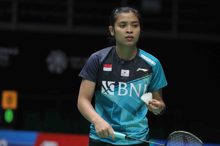 Pemain tunggal putri Indonesia, Gregoria Mariska Tunjung, saat bertanding melawan Akane Yamaguchi (Jepang) pada babak pertama Malaysia Open 2022 di Axiata Arena, Kuala Lumpur, Selasa (28/6/2022). 