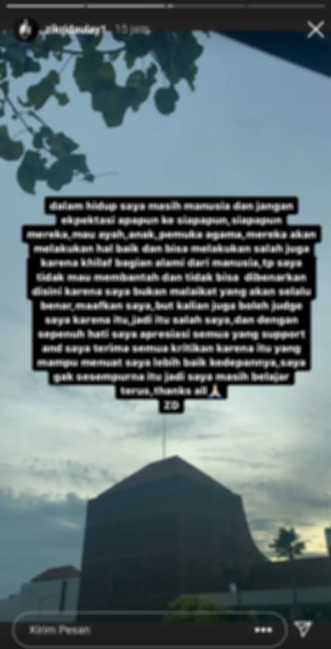 Ungkapan permintaan maaf Zikri Daulay.