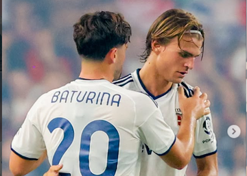 Martin Baturina dan Nico Paz sama-sama sumbang gol untuk Como dalam lanjutan Liga Italia di markas Genoa, Stadion Luigi Ferraris (4/9/2026).