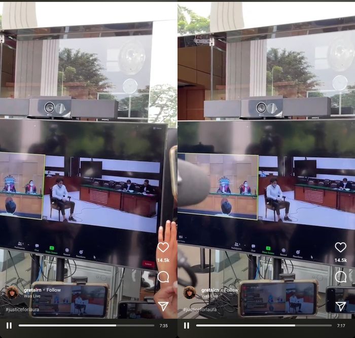 Siaran Instagram live Greta Iren tentang sidang tuntutan terhadap Gaga Muhammad, terdakwa kasus kecelakaan yang melibatkan selebgram Laura Anna, Selasa (4/1/2022).