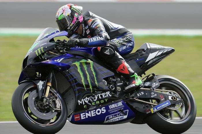 Pembalap Monster Energy Yamaha, Franco Morbidelli, saat menjalani tes resmi di Sirkuit Misano, Italia, 22 September 2021.