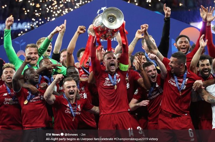 Liverpool sukses menjadi juara Liga Champions 2018-2019 usai kalahkan Tottenham Hotspur dengan skor  2-0 pada partai puncak Liga Champions di Stadion Metropolitano, Sabtu (1/5/2019)