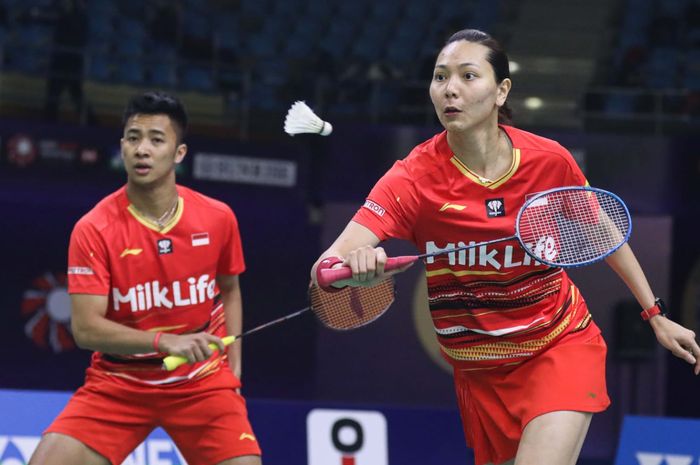 Ganda campuran Indonesia, Dejan Ferdinansyah/Gloria Emanuelle Widjaja, pada babak pertama India Open 2024 di K.D.Jadhav Indoor Hall, Indira Gandhi Sports Complex, New Delhi, Selasa (16/1/2024).