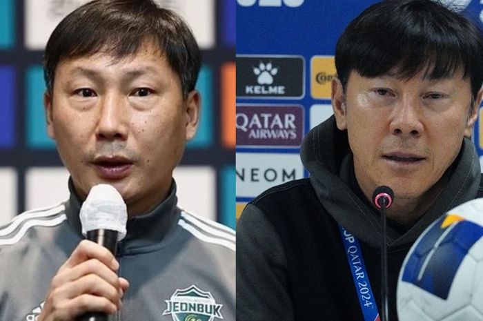 Pelatih baru Timnas Vietnam Kim Sang-sik dan pelatih Timnas Indonesia Shin Tae-yong.