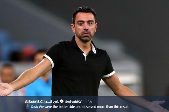 Pelatih Al Sadd, Xavi Hernandez, dalam laga kontraAl Duhail pada Selasa (6/8/2019).