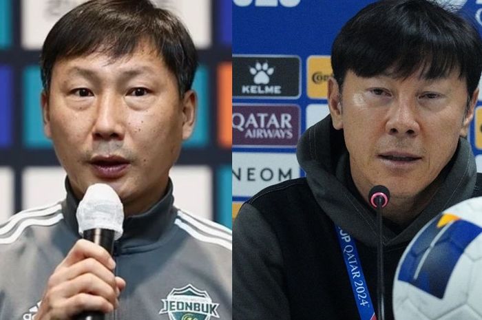 Pelatih baru Timnas Vietnam Kim Sang-sik dan pelatih Timnas Indonesia Shin Tae-yong.