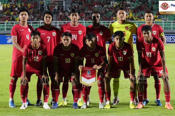 Skuad Timnas U-20 Indonesia saat berhadapan dengan Timnas U-20 Yordania di ajang uji coba Mandiri U-20 Challenge Series 2025.