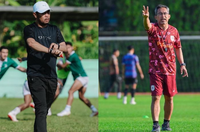 Dua mantan pelatih Timnas Indonesia yang kini berkarier di Liga 2 2024-2025, yakni Nil Maizar (kiri) dan Aji Santoso (kanan).