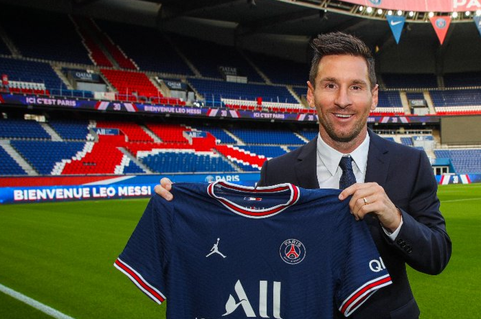 Lionel Messi saat diperkenalkan sebagai pemain Paris Saint-Germain (PSG).
