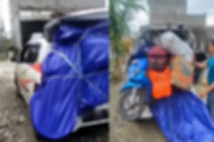 Ada-ada saja kelakuannya, motor dan barang lainnya dibawa mudik lebaran pakai mobil.