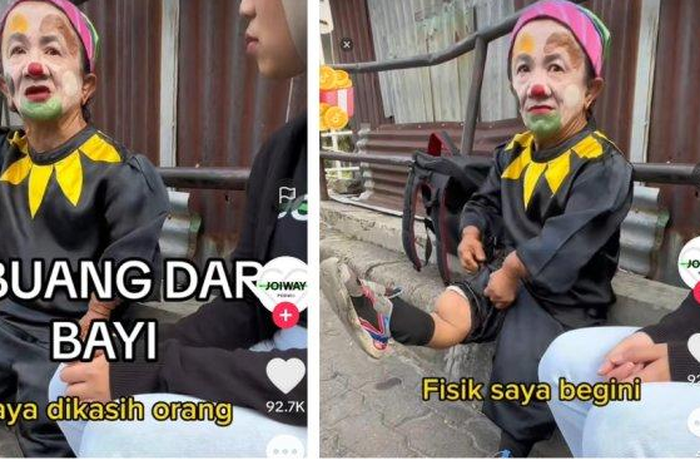 Seorang badut difabel menceritakan kisah pilunya saat mengemis di jalan.