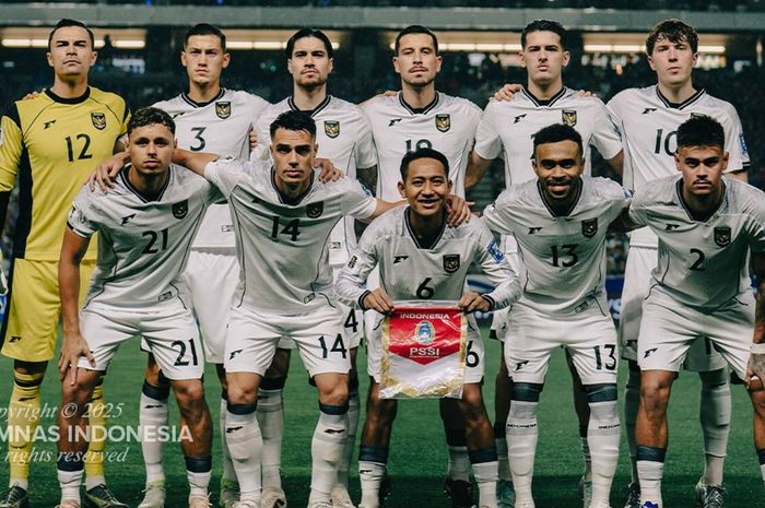 Skuad timnas Indonesia melawan Jepang di Stadion Suita, Jepang, Selasa (10/6/2025).