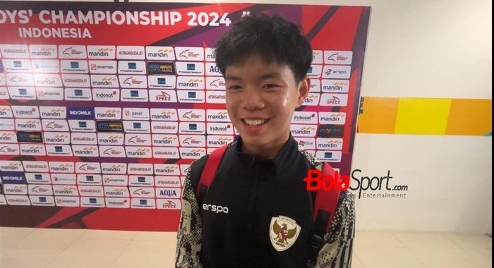 Lucas Raphael Lee, Pemain Timnas U-16 Indonesia saat ditemui pasca-laga lawan Filipina di Stadion Manahan, Solo, pada Senin (24/6/2024).