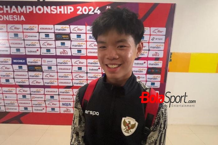 Lucas Raphael Lee, Pemain Timnas U-16 Indonesia saat ditemui pasca-laga lawan Filipina di Stadion Manahan, Solo, pada Senin (24/6/2024).