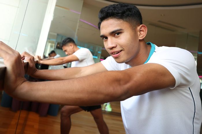 Marselino Ferdinan dalam sesi latihan gym Timnas Indonesia di Surabaya,Selasa (6/6/2023)