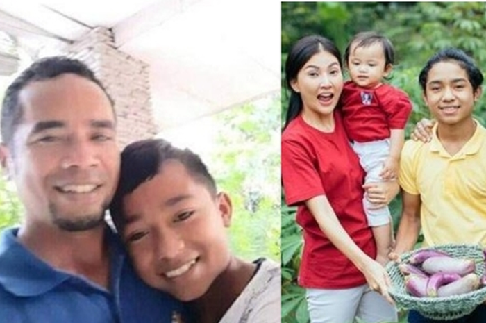 Betrand Peto dan ayah kandung (kiri), Betrand Peto dan keluarga Ruben Onsu (kanan).